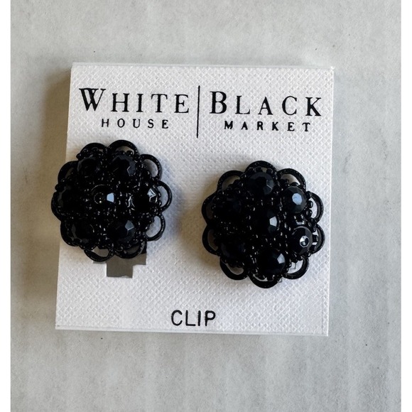 White House Black Market Jewelry - White House Black Market Clip Earrings Black Rhinestone NEW